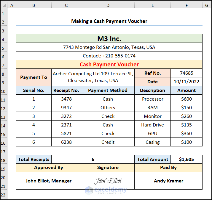 cash payment voucher format in excel