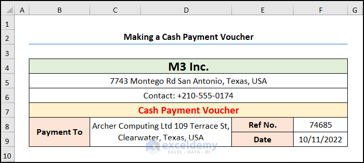 Enter Recipient Details, Reference Number, and Date to cash payment voucher