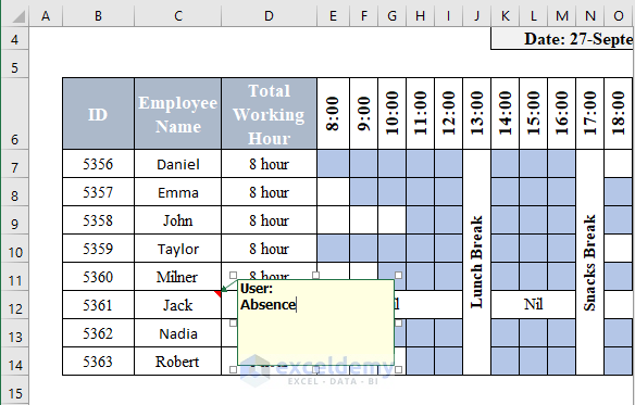 Daily Work Schedule in Excel