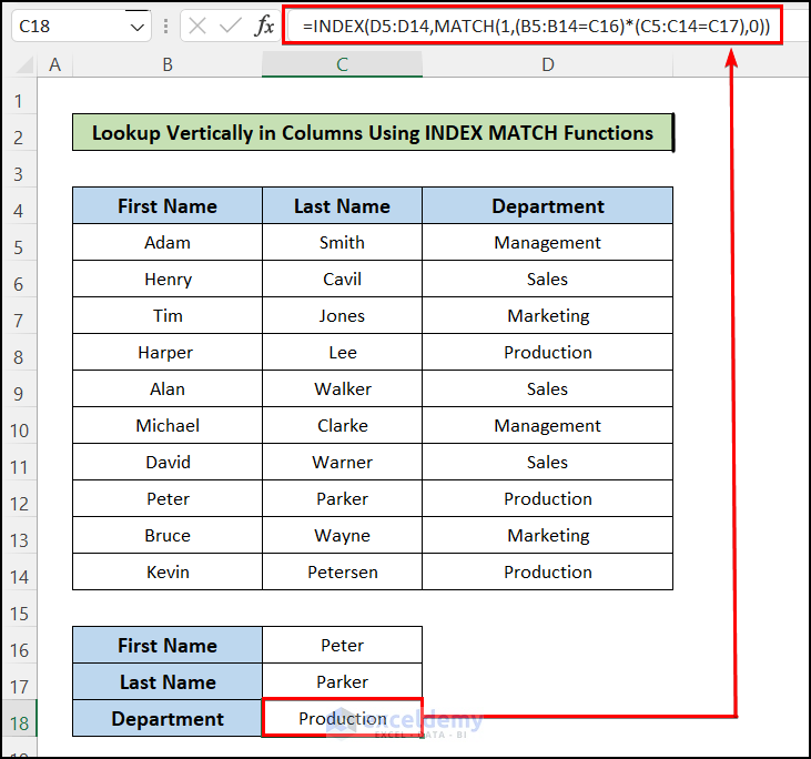 INDEX MATCH Formula for Multiple Criteria in Vertically for Columns in Excel