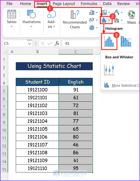 How to Plot Histogram in Excel Using Statistic Chart