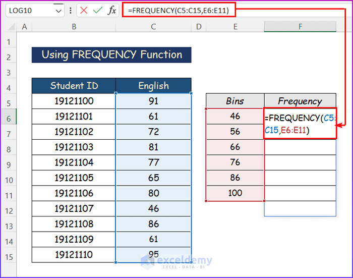 Using FREQUENCY Function to Plot Histogram in Excel