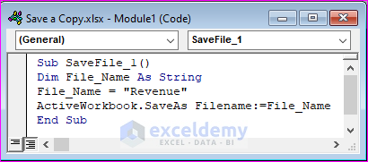Run Excel VBA Code to Save a Copy of an Excel File