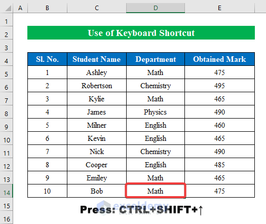 Keyboard Shortcut to Select Column with Data in Excel