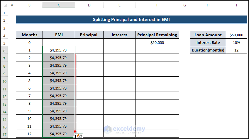 Estimate EMI to Split Principal and Interest 