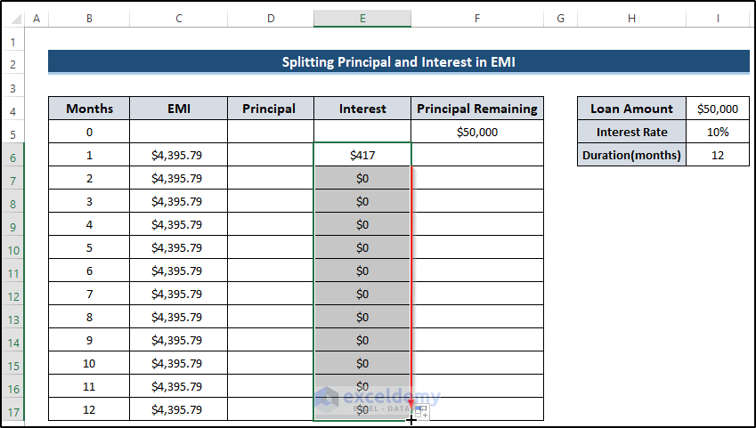Extract Interest from EMI in Excel
