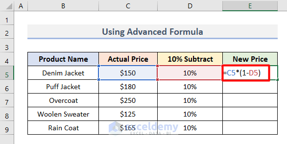 Subtract 10 Percent with Advanced Formula