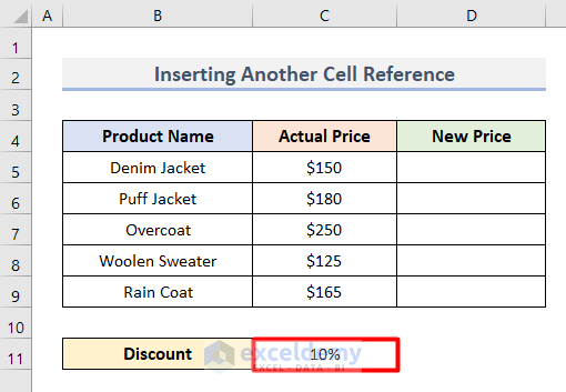 Insert Another Cell Reference for Subtraction in Excel