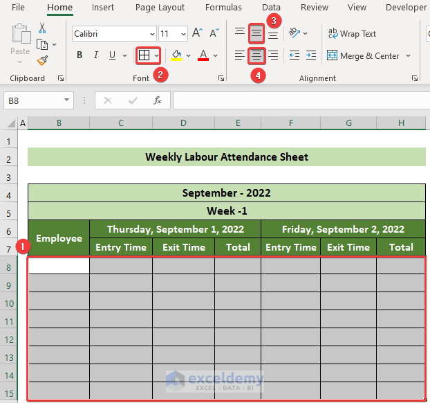 Create Formatted Rows in Labour Attendance Sheet in Excel Format