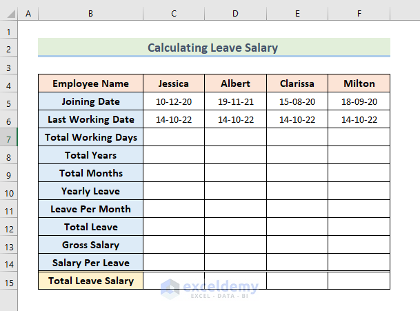 leave salary calculation in excel