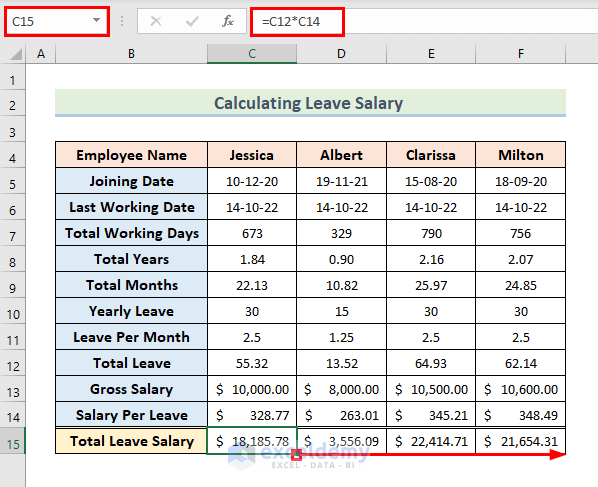 leave salary calculation in excel