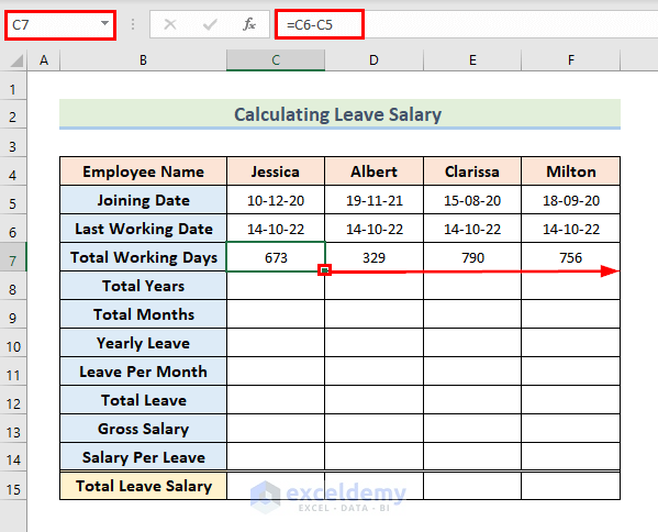 Calculating Total Days, Months, Years of Working