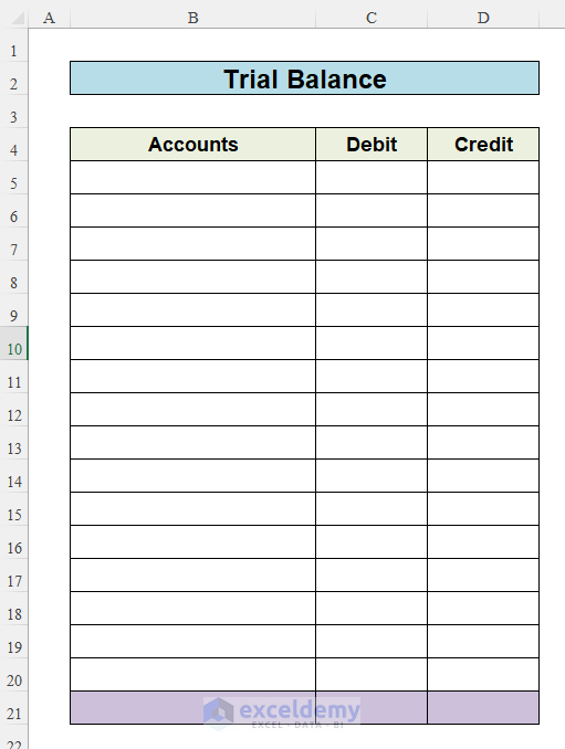 Create a Layout for Trial Balance in Excel