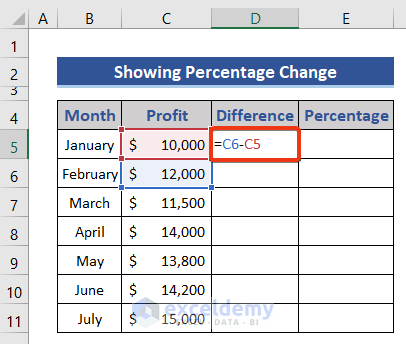 Formula to calculate difference in Excel bar graph