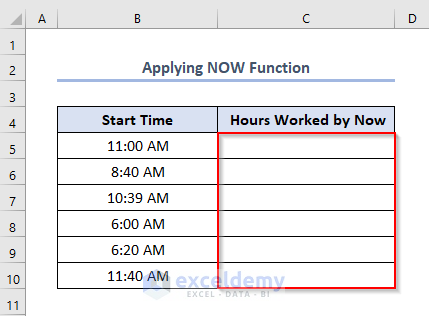 Using NOW Function to Calculate Hours from Now