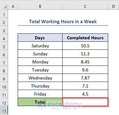 How to Calculate Total Working Hours in Excel