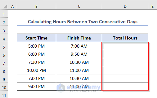Calculating Working Hours Between Two Consecutive Days