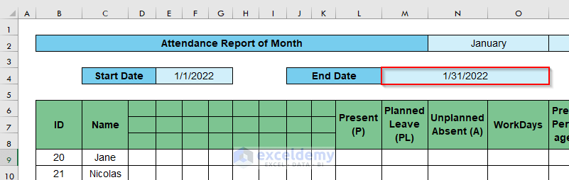 meeting attendance sheet in excel