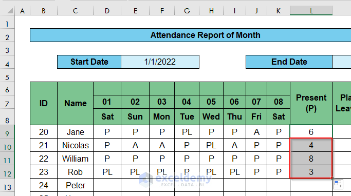 meeting attendance sheet in excel