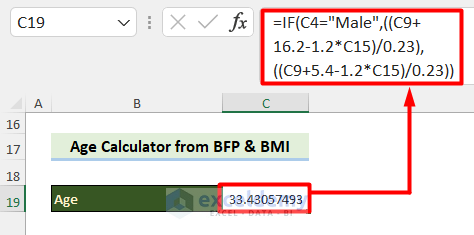 Calculating age by using BFP and BMI