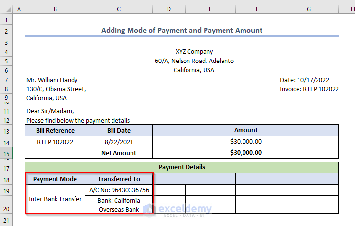 Adding Mode of Payment and Payment Amount