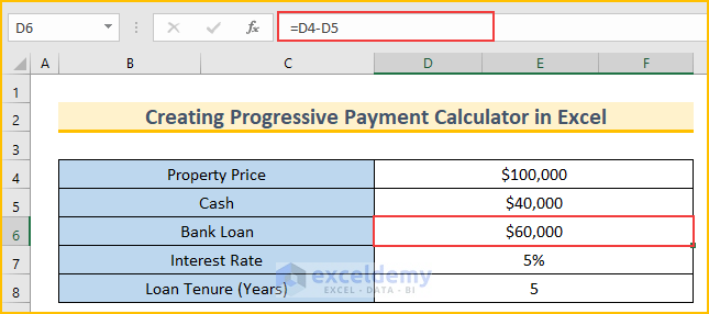 Calculating Progressive Payment to Create Calculator in Excel