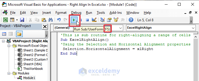 Apply a VBA Code to Align Text to Right