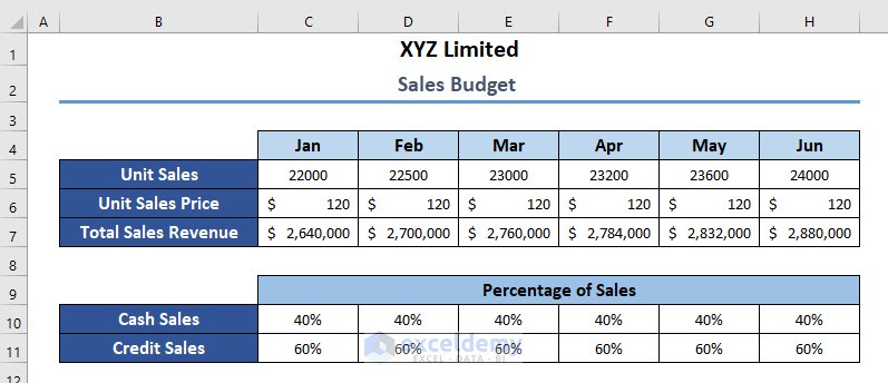 Cash and Credit Sales in Sales Budget