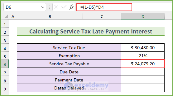 Calculating the Values to Perform Service Tax Late Payment Interest Calculation in Excel