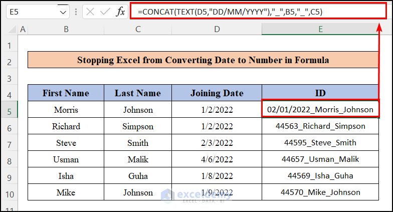 Using TEXT Function to Stop Excel from Converting Date to Number in Formula