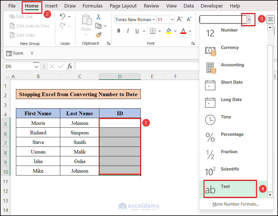 converting cells to text format to Stop Excel from Converting Number to Date