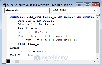 VBA code to Sum Absolute Value