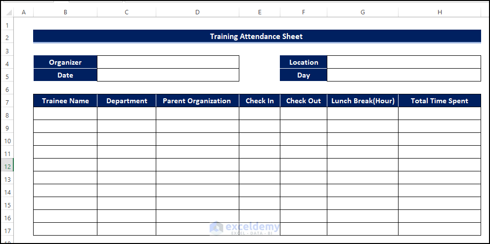 Prepare Outline to create training attendance sheet excel