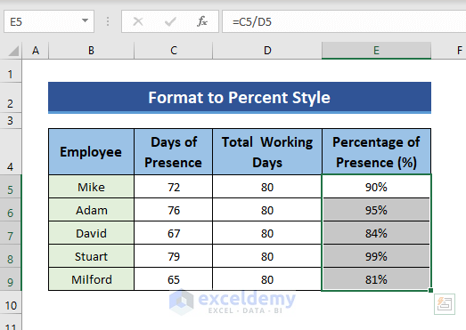 Percent Style for Correct My Percentages in Excel