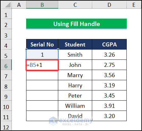 Using Shortcut for Adding Serial Number in Excel