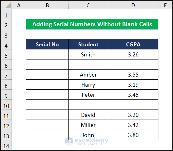 Generating Serial Number Without Blank Cells
