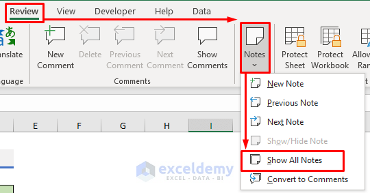 Use Review Tab for Anchoring Comment Boxes in Excel