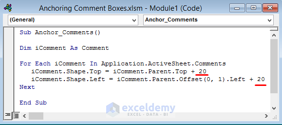 Apply VBA for Anchoring All Comment Boxes in Excel