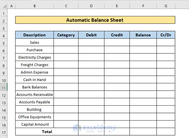automatic balance sheet in excel