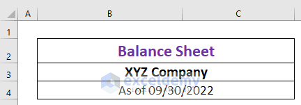 Outline for balance sheet format for trading company in excel