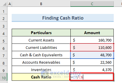 balance sheet cash ratio analysis excel