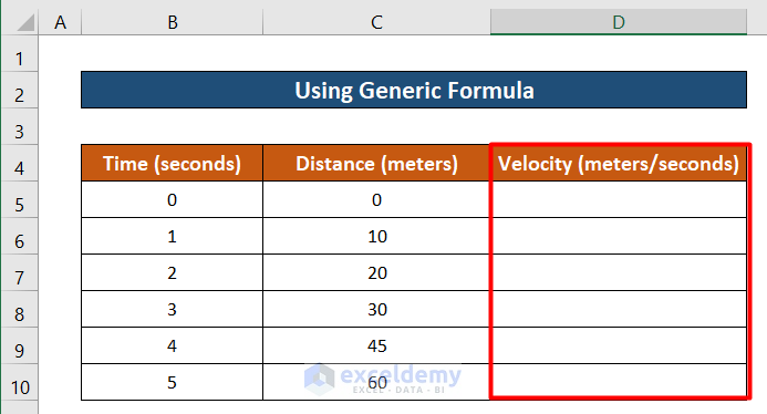 Generic formula to calculate derivative from data points excel