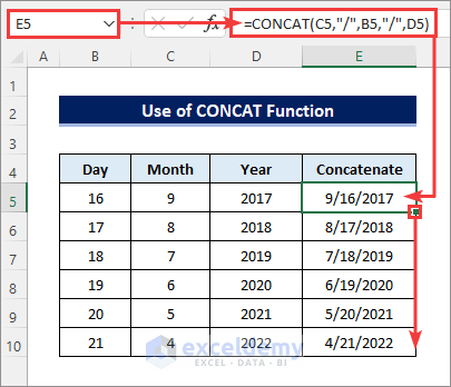 concatenate date month year using CONCAT function