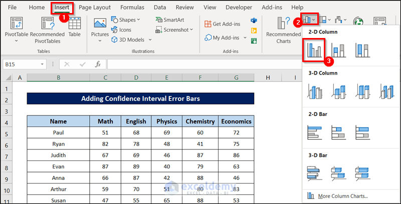 plotting bar chart for confidence interval error bars excel