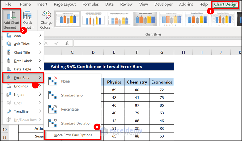 adding error bars before 90% confidence interval error bars excel