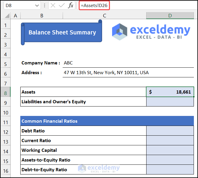 Importing Assets value to create a consolidated balance sheet format
