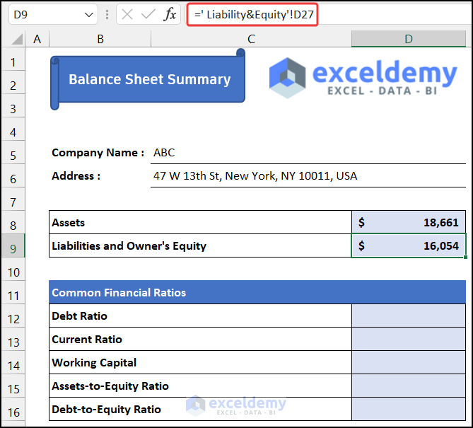 Importing Liabilities and Owner's Equity value to create a consolidated balance sheet format