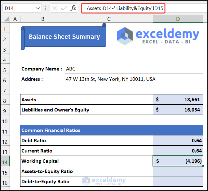 Getting Working Capital in a consolidated balance sheet format