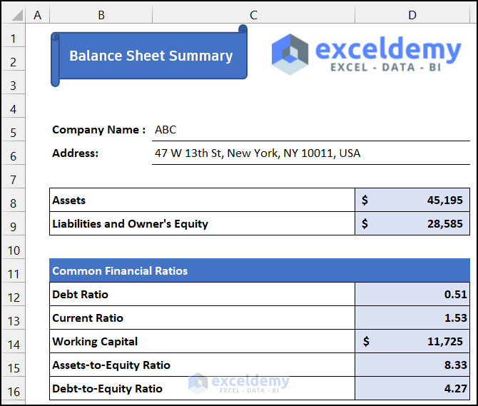 Verify Consolidated Balance Sheet Format with Sample Data in Excel
