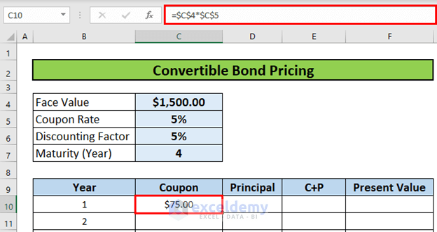 Coupon convertible bond pricing model excel